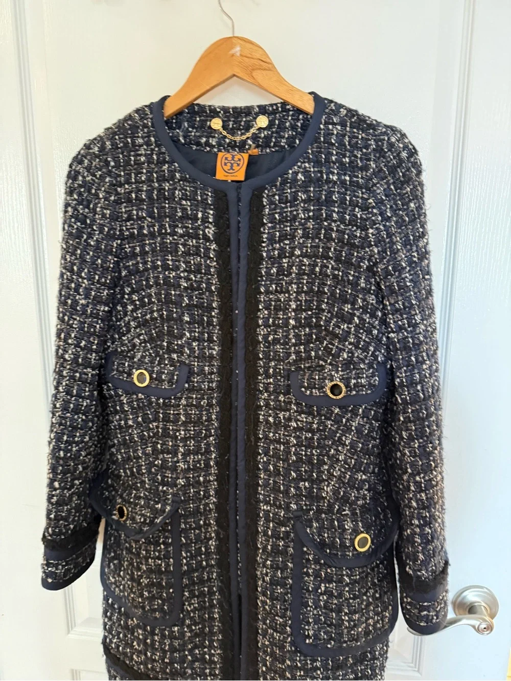 Tory Burch Annabelle Tweed Jacket with Gold Buttons
